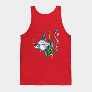 fish hand drawn blue Tank Top